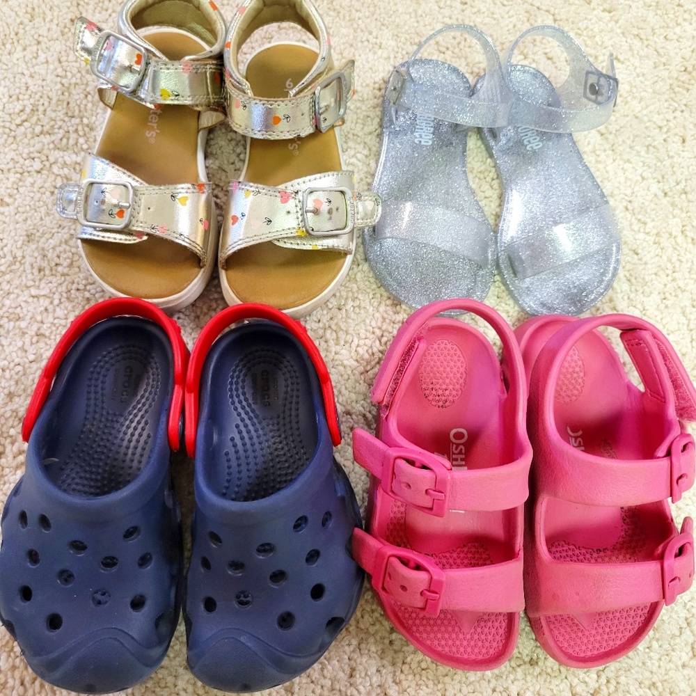 4 pack toddler girl sandals, Size 6 (Crocs, Gymboree, Carter's, OshKosh B'gosh)